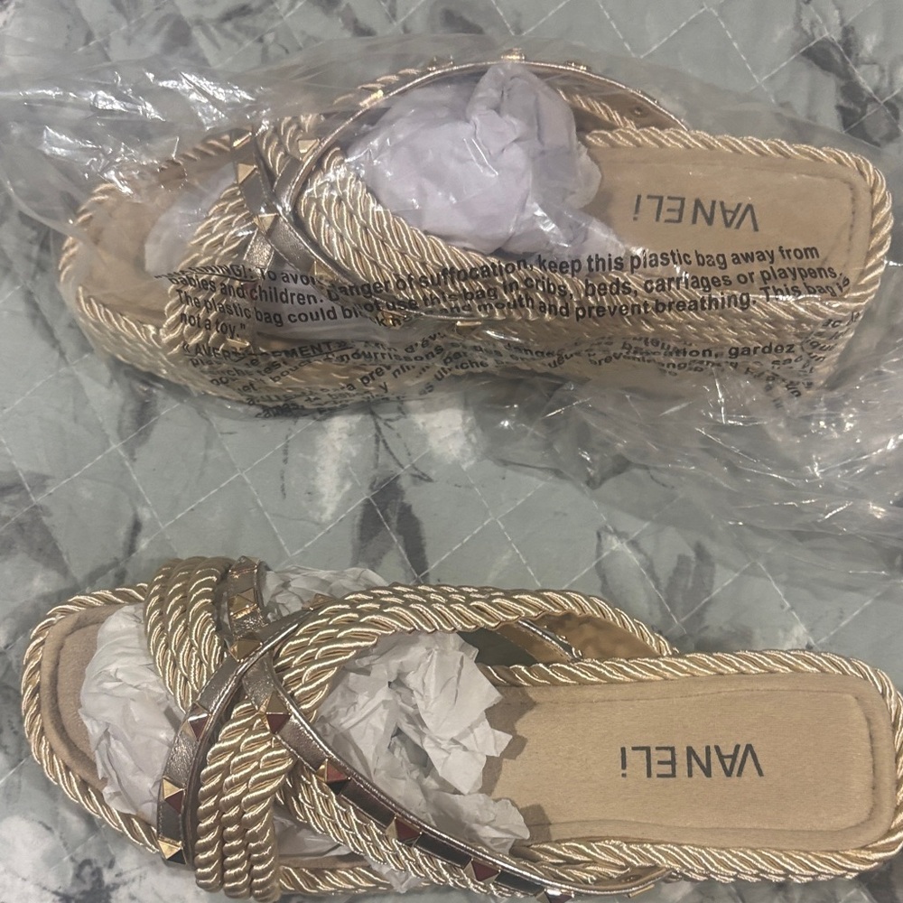 Vaneli Metallic Gold Braided Sandals new without box